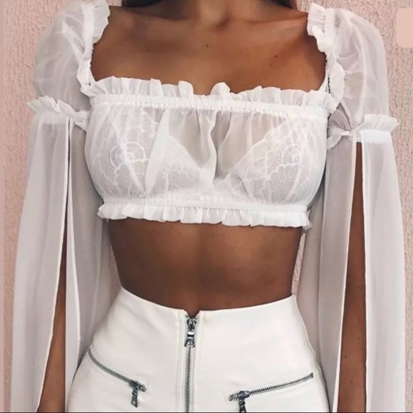 sheer sleeve crop top